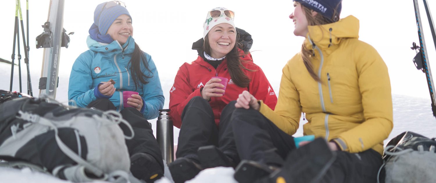 Cross country skiers on a coffee break in East Greenland