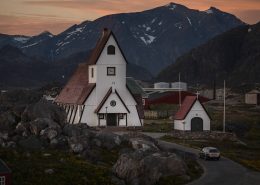 The white church in Nanortalik in South Greenland