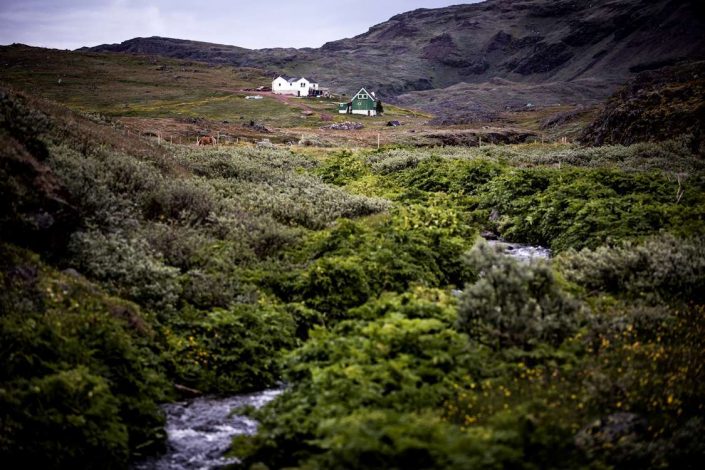 Landscape and local houses near the village of Tasiusaq. Photo by Mads Pihl, Visit Greenland