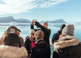 Tourists on a bot in Nuuk Fjord