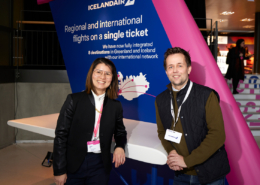 (L-R) Tanny Por, Head of International Relations (Visit Greenland) and Gísli S. Brynjólfsson, Director of Global Marketing (Icelandair) met at the Icelandair Mid-Atlantic tradeshow to draft out the agreement. Credit: Icelandair
