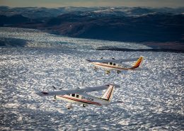 A view of two Air Zafari flightseeing planes over the Greenland Ice Sheet near Kangerlussuaq Airport