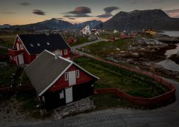 Evening light over the museum and old town parts of Nanortalik in South Greenland. Photo by Mads Pihl - Visit Greenland